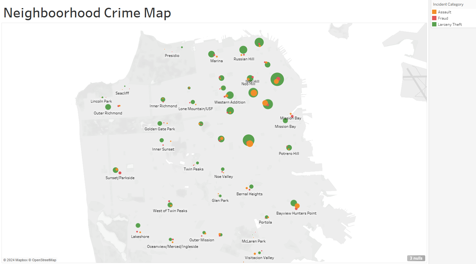 Tableau neighborhood crime map of San Francisco